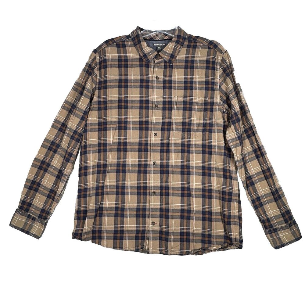 Toad & Co Shirt Mens XL Brown Blue Plaid‎ Button Down Casual Heritage Gorpcore